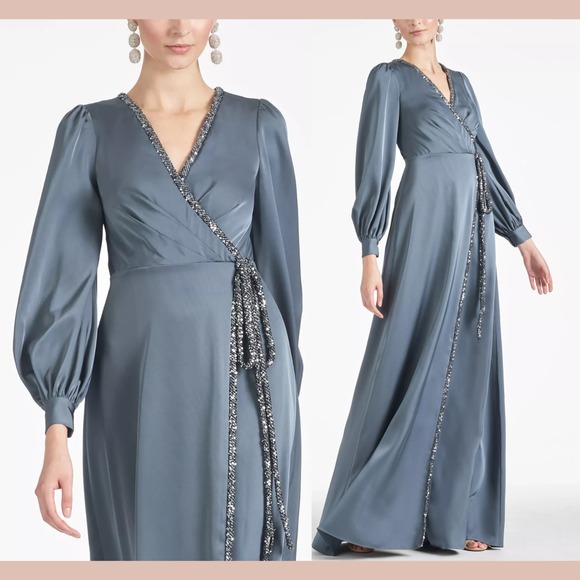 NWT $895 Sachin & Babi [ 2 ] Dorthea Satin Crepe A-line Gown in‎ Gunmetal #J1951 - Picture 2 of 13